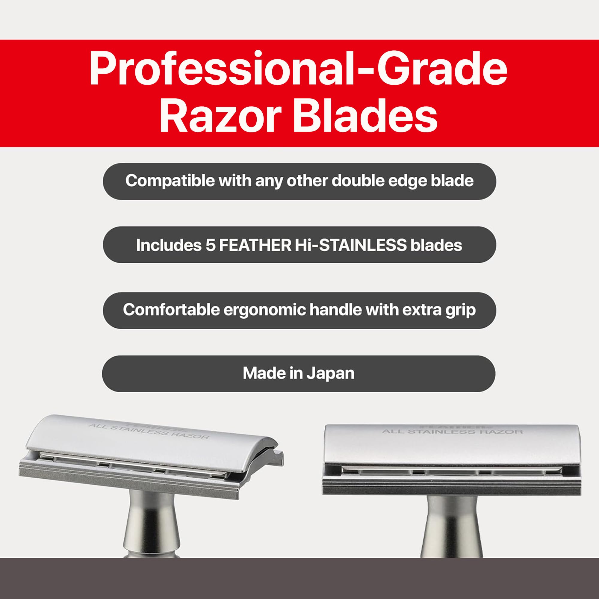 Feather - Wood Handle Stainless Double Edge Razor with Wood Inlay Stainless Steel Stand - With Resin-Impregnated Handle & Stand - Includes 5 Hi-Stainless Blades - Made in Japan - Image 5
