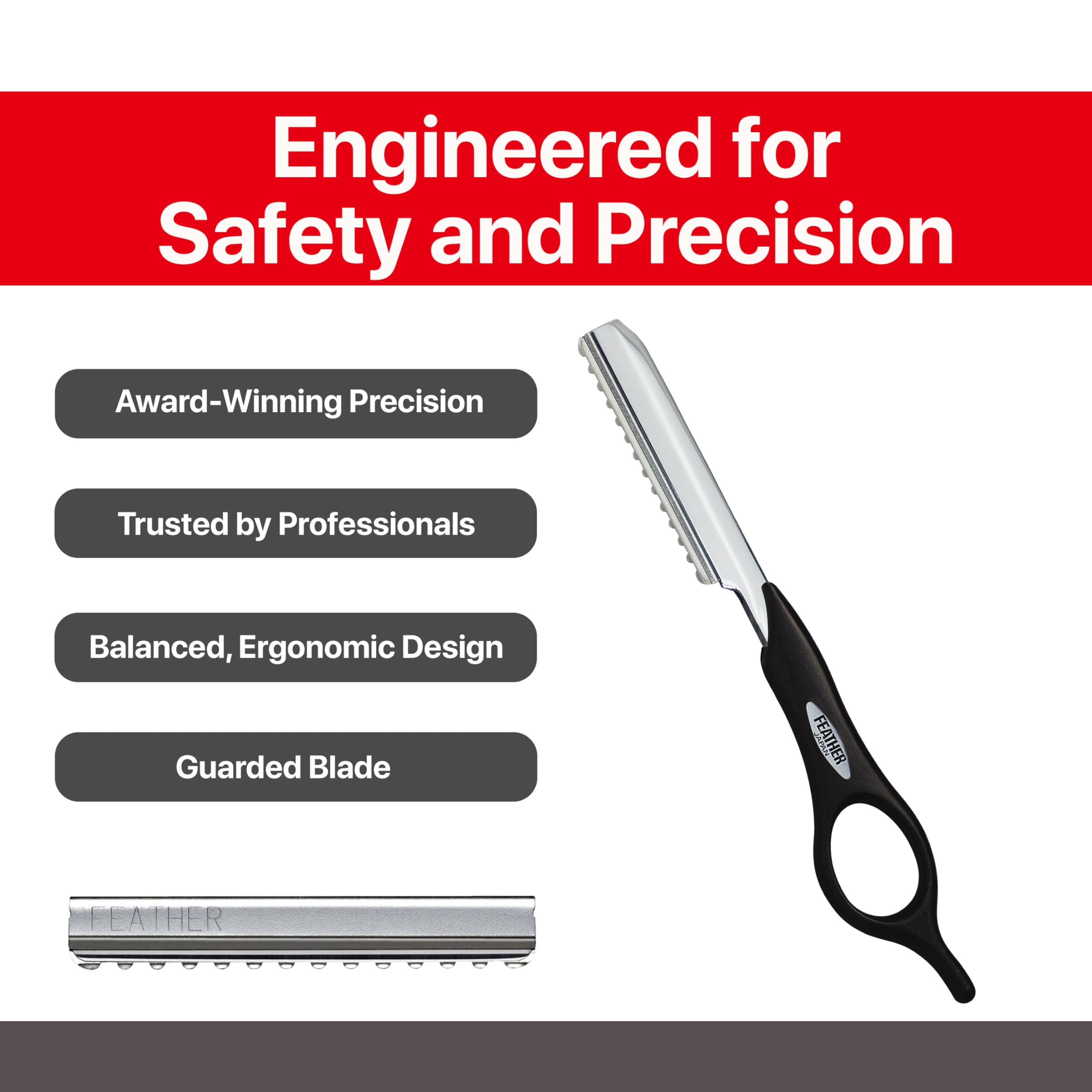 Feather - Detail Razor Standard Kit – Ergonomic 6 1/4 inch Black Razor Handle 10 Guarded Replacement Blades & Metal Disposable Case – Hair Cutting and Grooming – Japanese Stainless Steel - Image 5