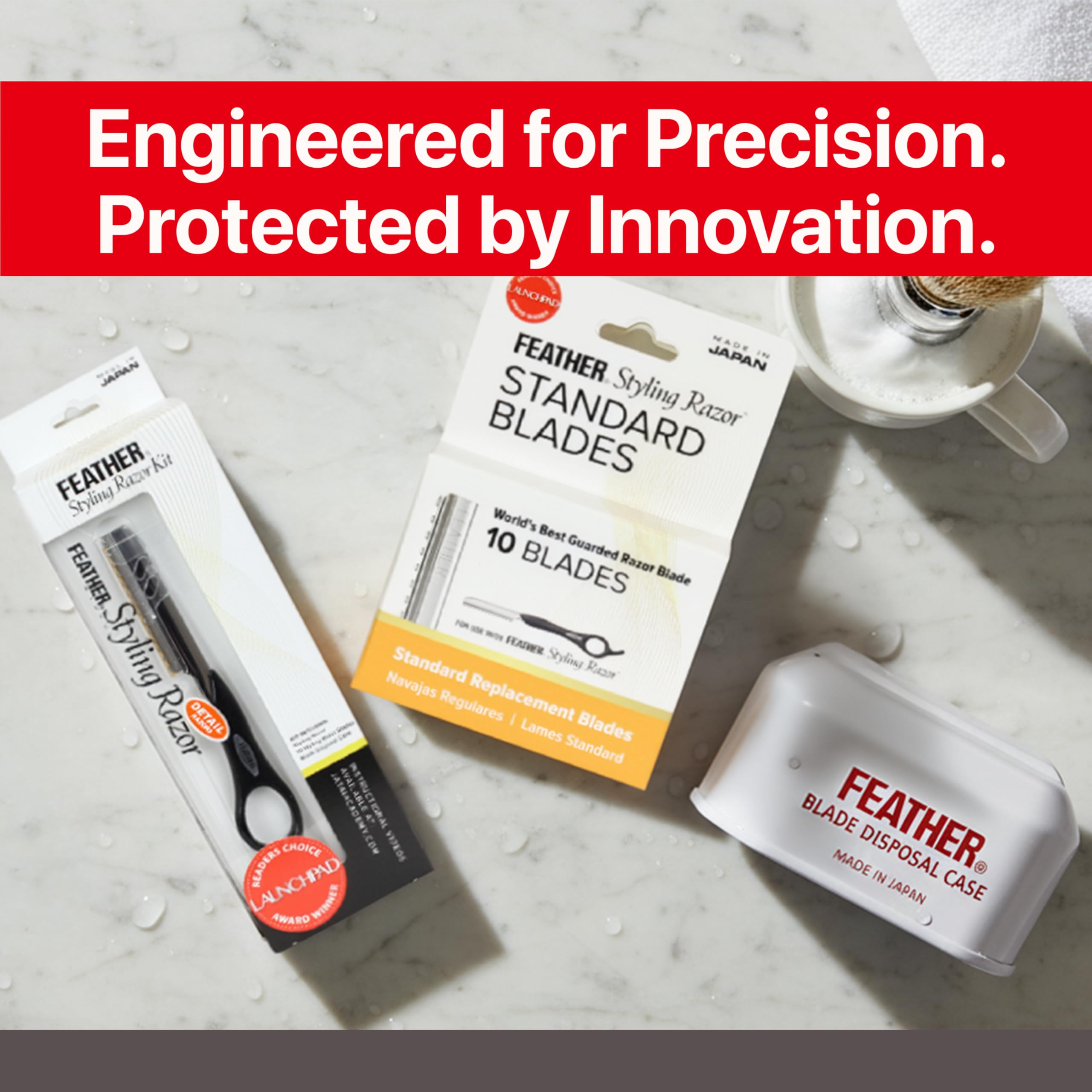 Feather - Detail Razor Standard Kit – Ergonomic 6 1/4 inch Black Razor Handle 10 Guarded Replacement Blades & Metal Disposable Case – Hair Cutting and Grooming – Japanese Stainless Steel - Image 6