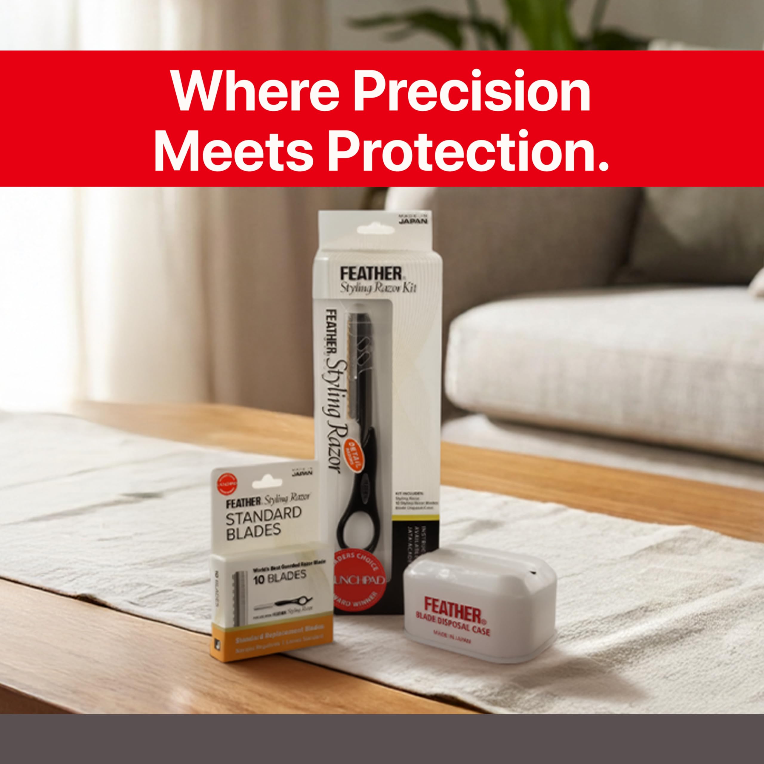 Feather - Detail Razor Standard Kit – Ergonomic 6 1/4 inch Black Razor Handle 10 Guarded Replacement Blades & Metal Disposable Case – Hair Cutting and Grooming – Japanese Stainless Steel - Image 7