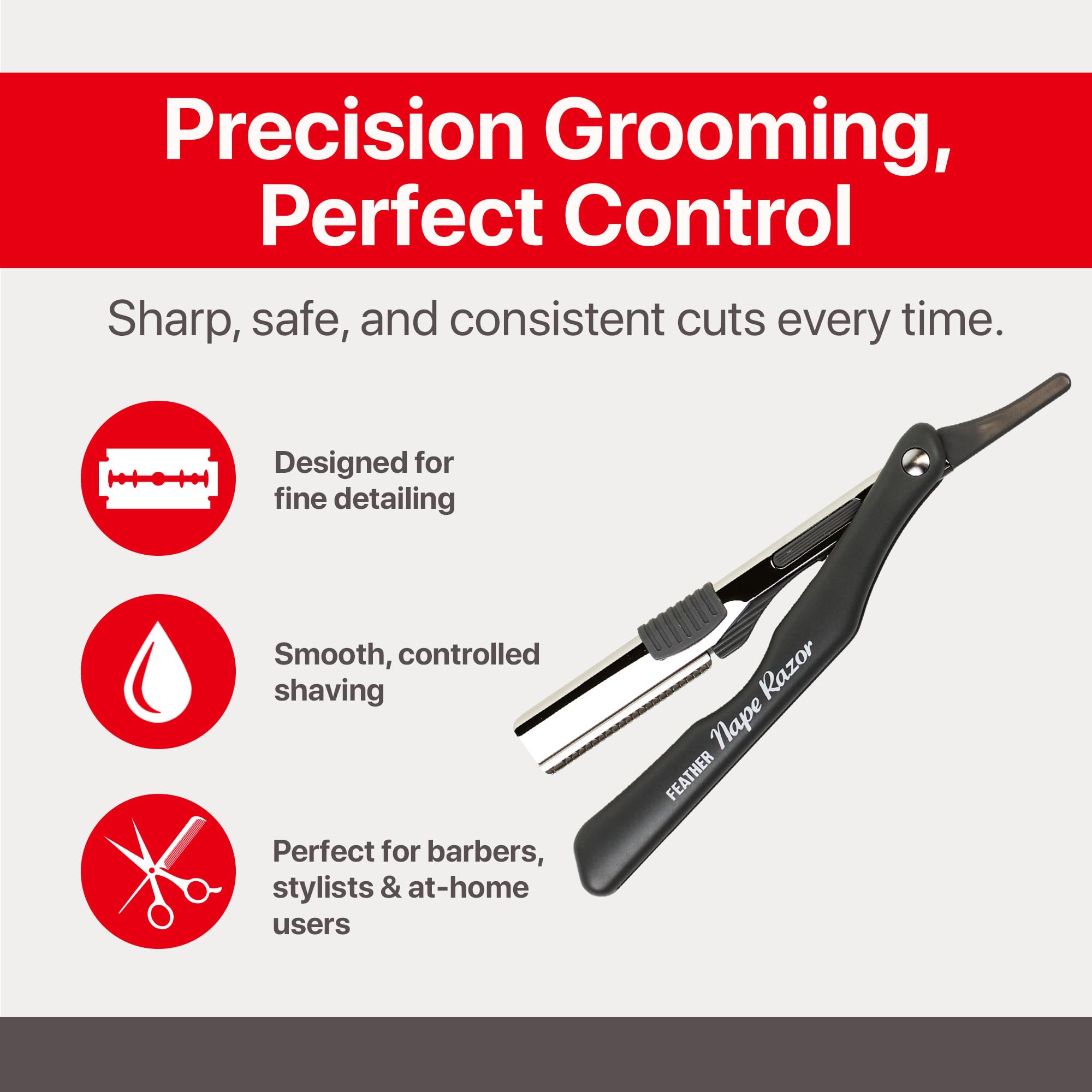 Feather - Nape and Body Razor Kit – Professional Use Hair Cutting Tool - Includes Nape Razor, 10 Nape Blades & 2 oz Blade Glide – Ideal for Nape, Sideburns, Eyebrows, and Bikini Line – Made in Japan - Image 3