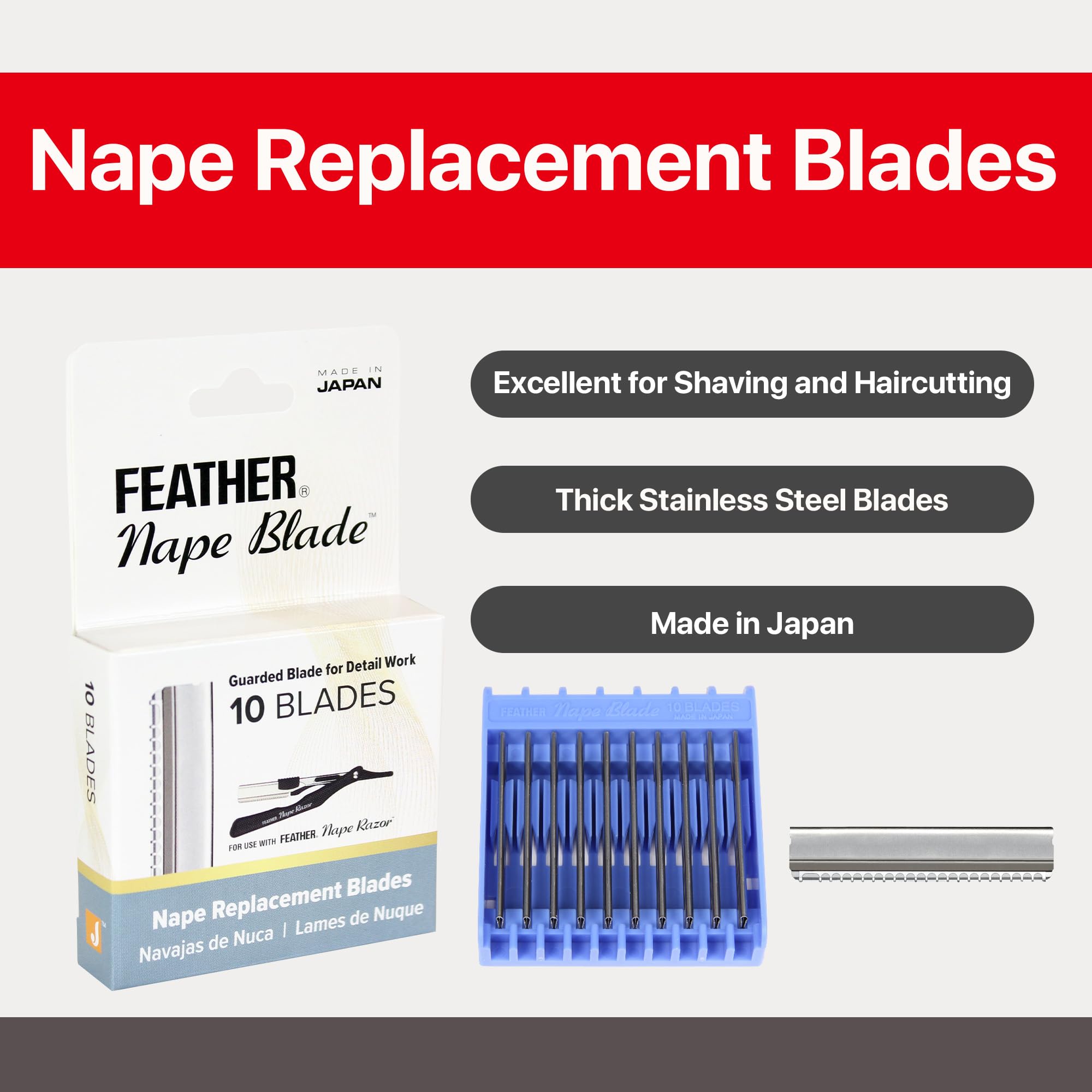 Feather - Nape Blades - Single Edge Guarded Replacement Blades – Fits Feather Nape & Body Razor – For Thinning, Layering, Precision Styling & Body Hair Removal – Japan Made - 10 Pack - Image 6
