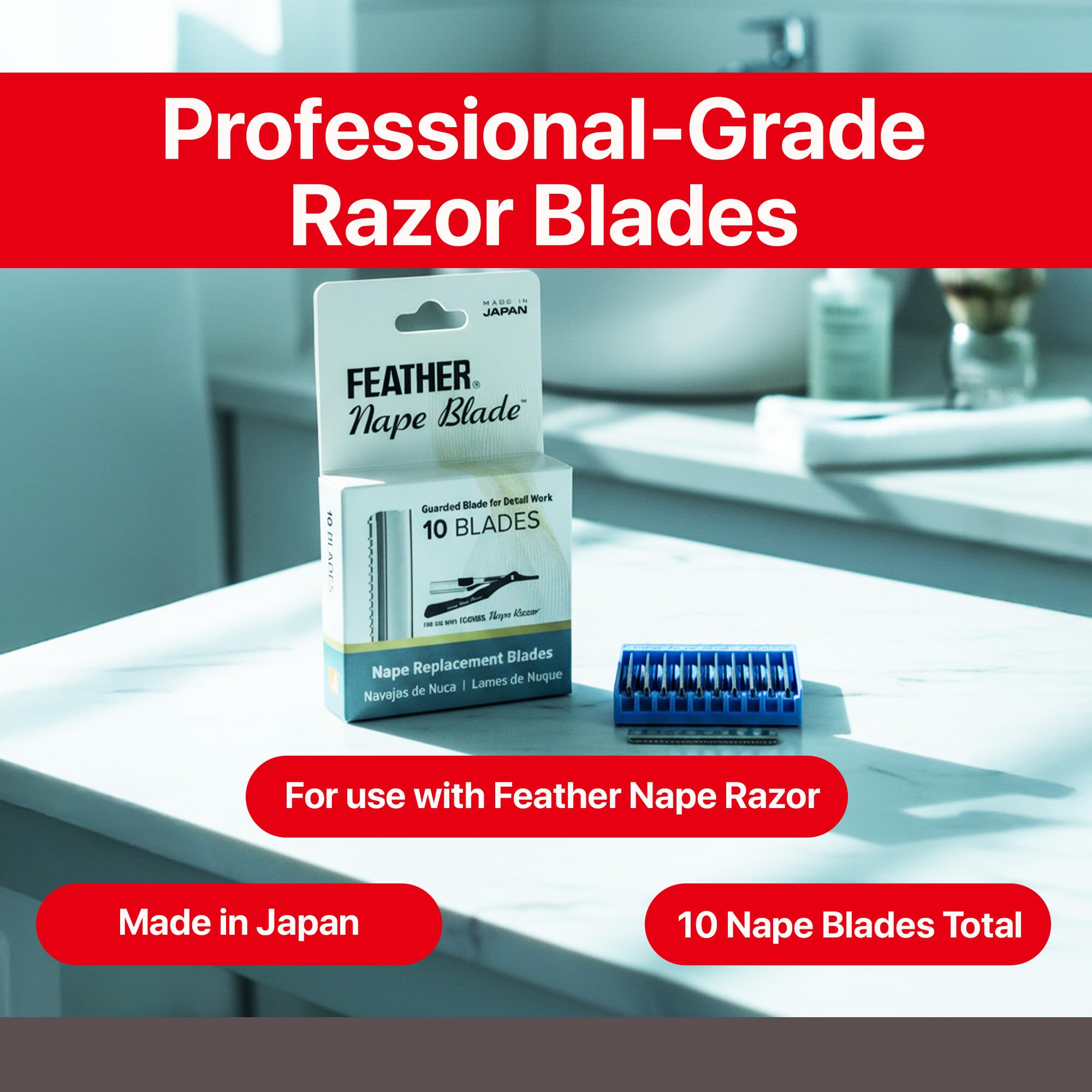 Feather - Nape Blades - Single Edge Guarded Replacement Blades – Fits Feather Nape & Body Razor – For Thinning, Layering, Precision Styling & Body Hair Removal – Japan Made - 10 Pack - Image 8