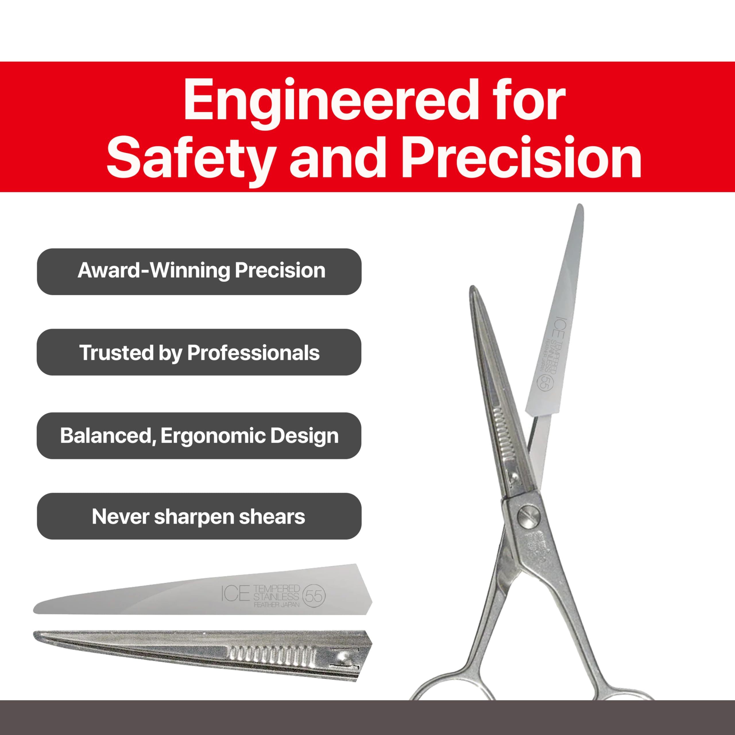 Feather - Switch-Blade Haircutting Shears Replacement Blades - Model 50/55 Scissors for Professional Stylists & Barbers - Stainless Steel - No-Nip Tip - Made in Japan - Image 5