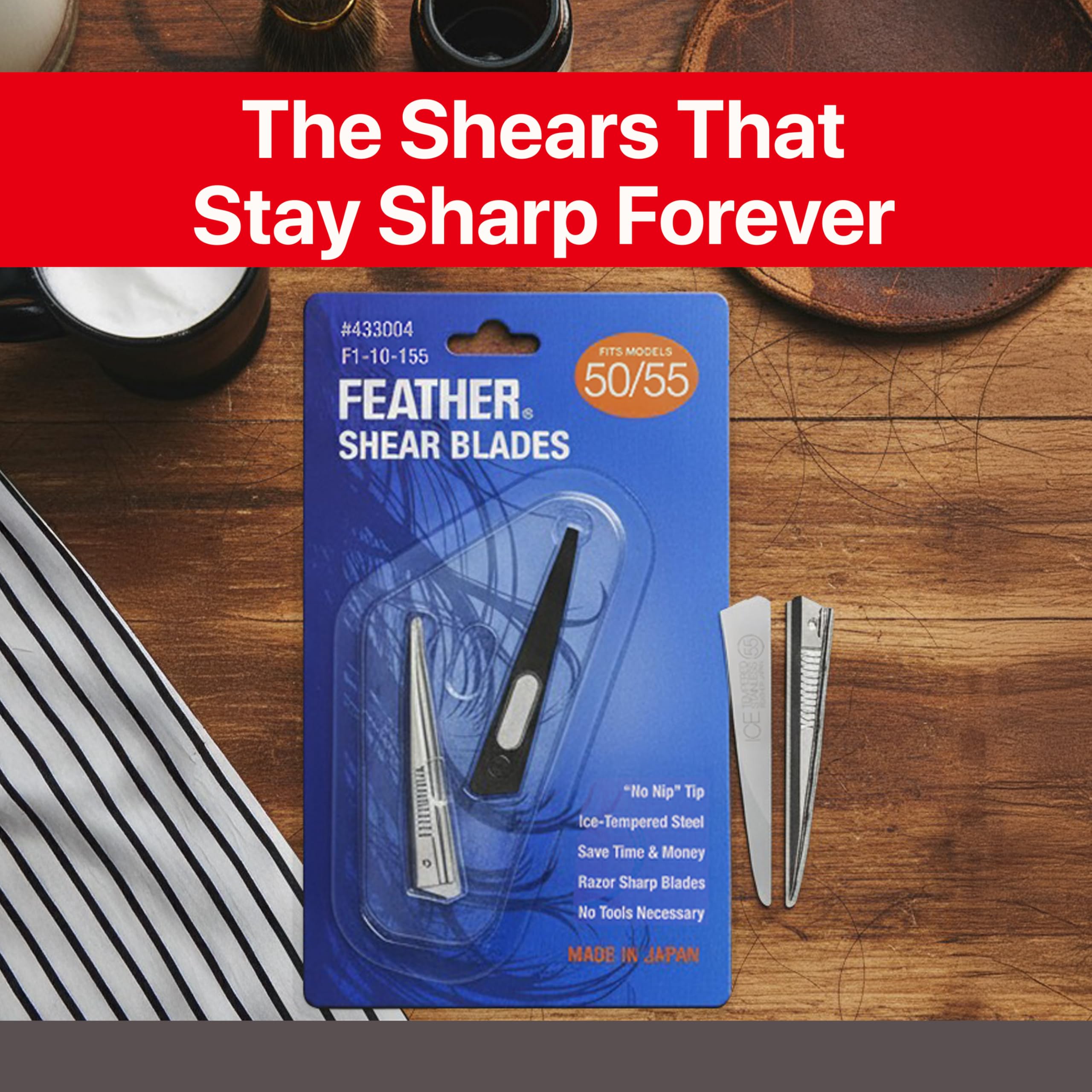 Feather - Switch-Blade Haircutting Shears Replacement Blades - Model 50/55 Scissors for Professional Stylists & Barbers - Stainless Steel - No-Nip Tip - Made in Japan - Image 7